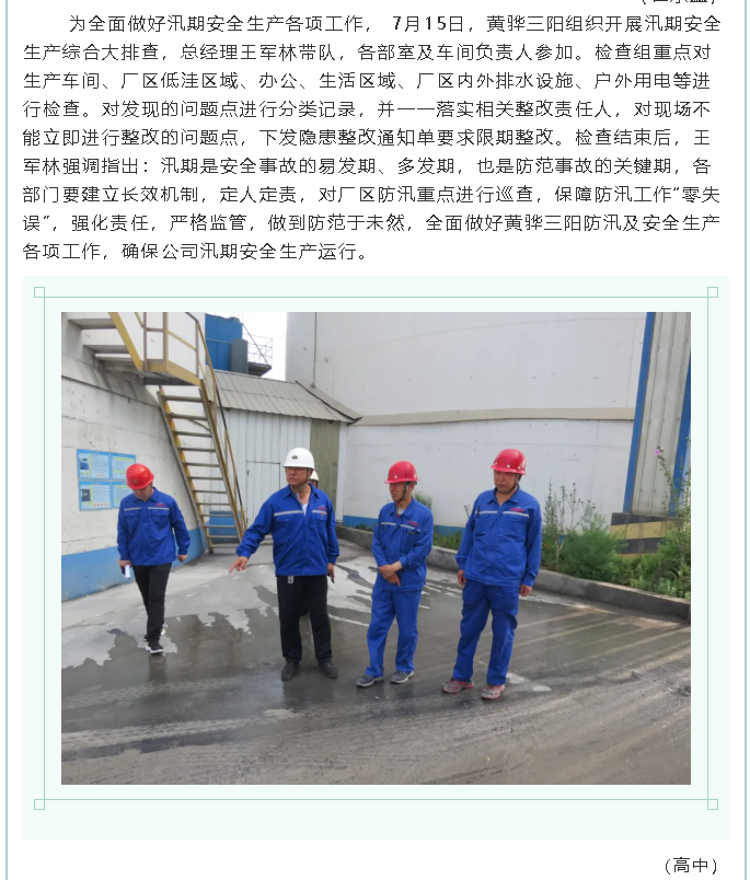 集團公司、黃驊三陽、魯中水泥組織防汛安全檢查2